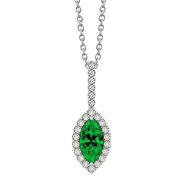 Marquise Form Grün Smaragd mit Diamanten 5 Kt. Anhänger Weißgold 14K