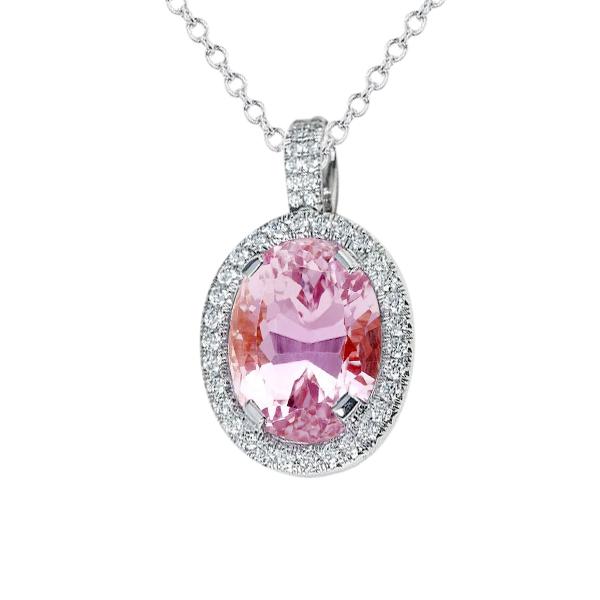 Natürlicher rosafarbener Kunzit-Diamant-Damen-Halsketten-Anhänger 14K Gold 16 ct. - harrychadent.ch