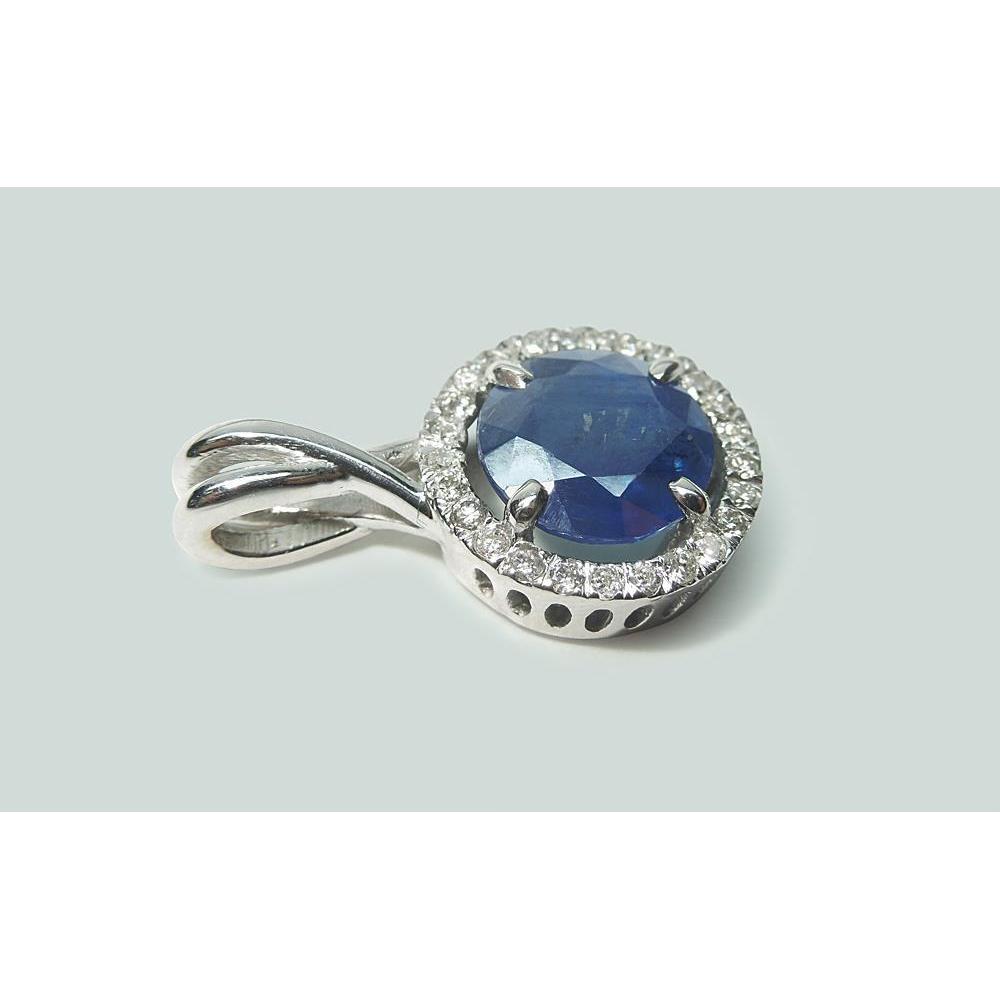 Runder Sri Lanka Saphir Diamant Damen Halskette Anhänger 2,20 Ct. - harrychadent.ch