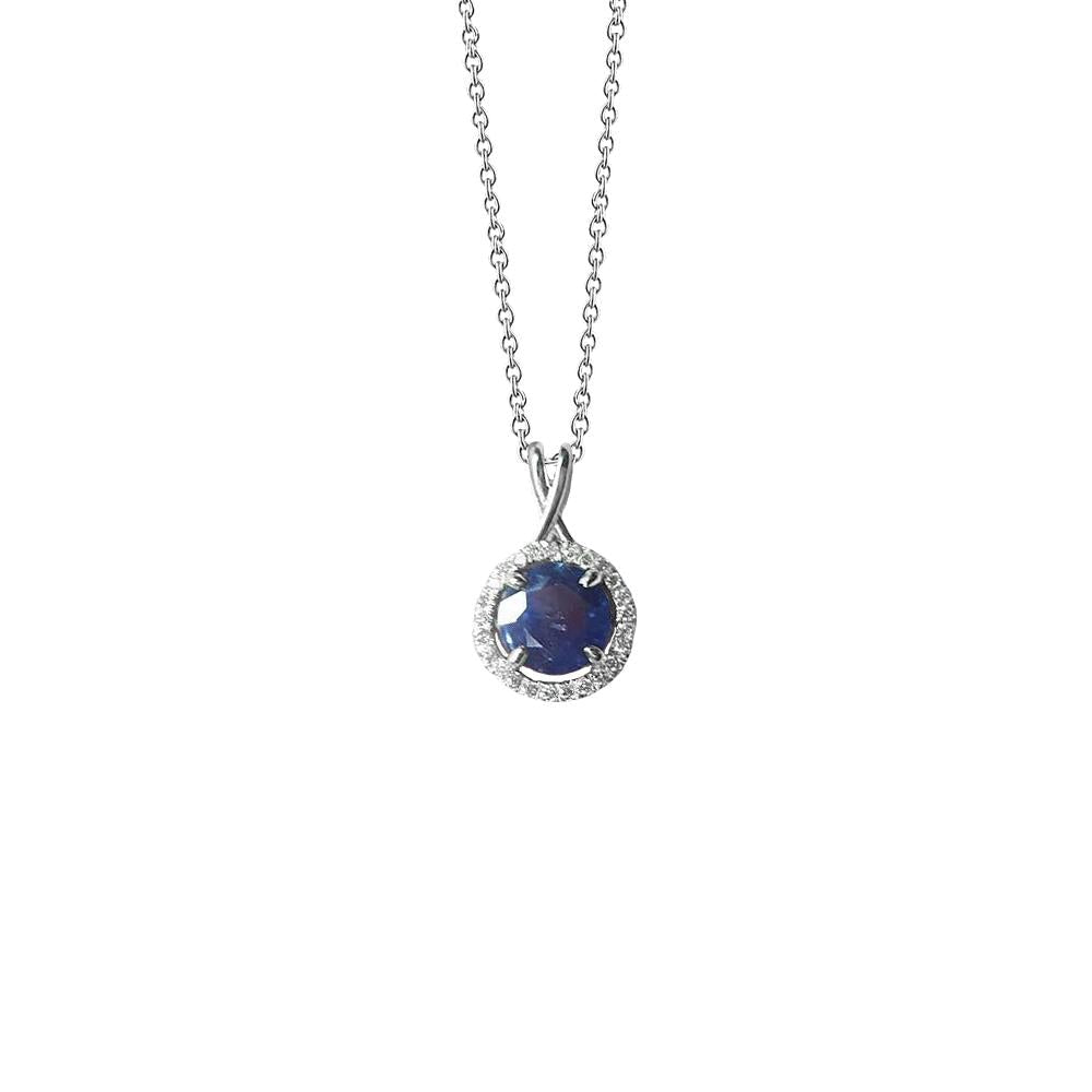 Runder Sri Lanka Saphir Diamant Damen Halskette Anhänger 2,20 Ct. - harrychadent.ch
