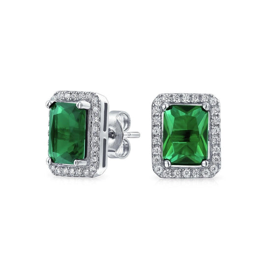 Krappenset Radiant Grün Emerald Halo Diamants Pave 4,70 Ct. Ohrstecker