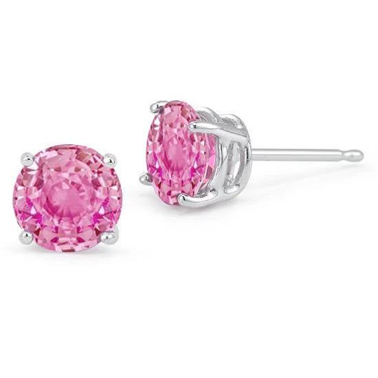 Runder Solitär Rosa Saphir Ohrstecker Gold Damenschmuck 3 ct.