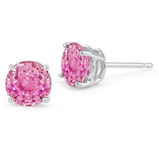 Runder Solitär Rosa Saphir Ohrstecker Gold Damenschmuck 3 ct.