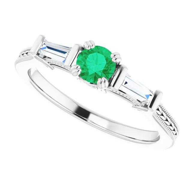 3 Stein Diamant Ring  grüner Smaragd Antik Stil 2 Karat Doppelkralle Set Schmuck