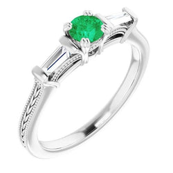 3 Stein Diamant Ring  grüner Smaragd Antik Stil 2 Karat Doppelkralle Set Schmuck