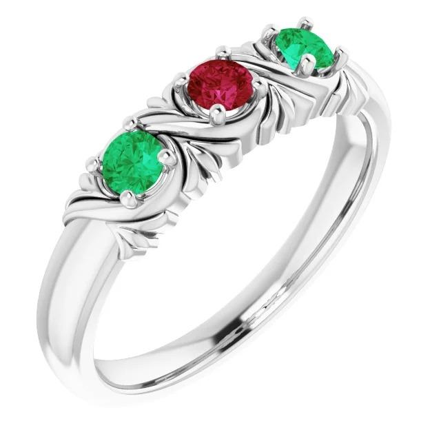 3 Steine Ring 0,60 Karat Antik-Stil Rubin Smaragd
