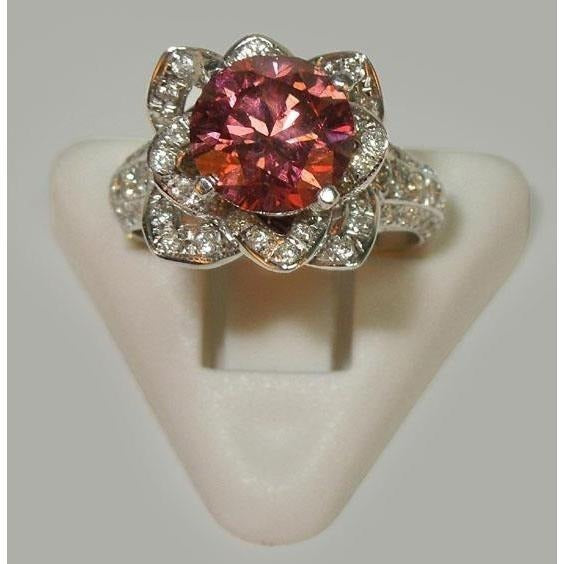 Blumen Stil 2.51 ct Roter Rubin & Weißer Runder Diamanten Ring Edelstein