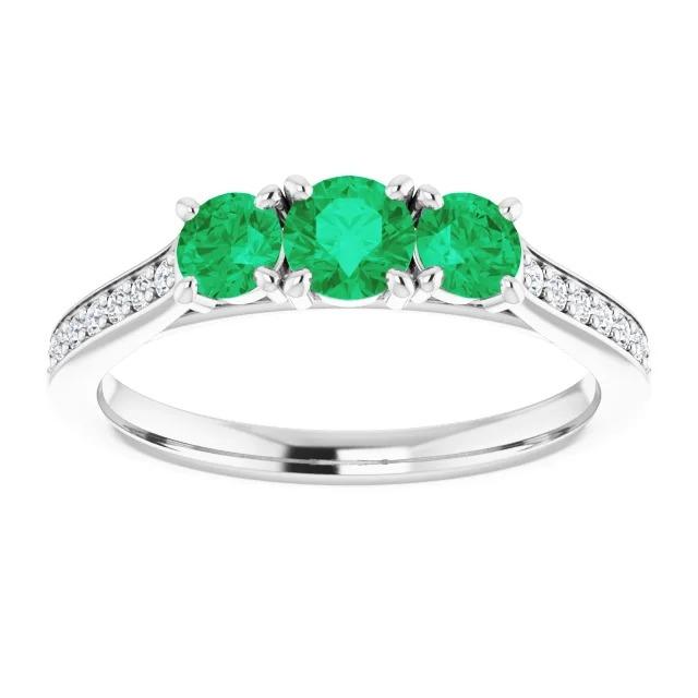 Diamant- Grün Smaragd-Verlobungsring mit drei Steinen 1,10 Karat