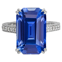 Diamant Ring im antiken Stil Smaragdblauer Saphir 8 Karat Pave Akzente