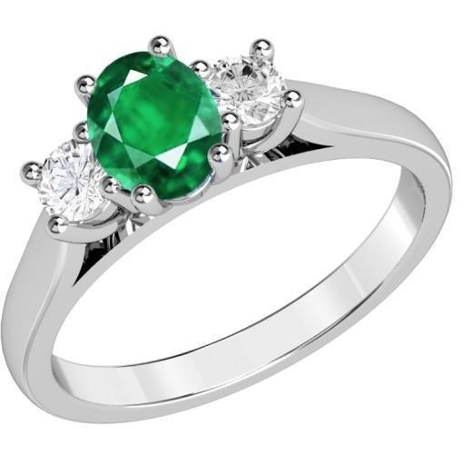 Drei Stein 10.50 Karat Grün Smaragde und Diamanten Ehering 14K Gold