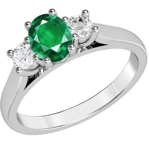 Drei Stein 3,30 Karat Smaragd und Grün Diamanten Ehering 14K Gold