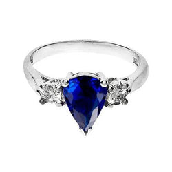 Drei-Stein-Birnen-Blauer Saphir und Diamant-Verlobungsring 4.20 ct.