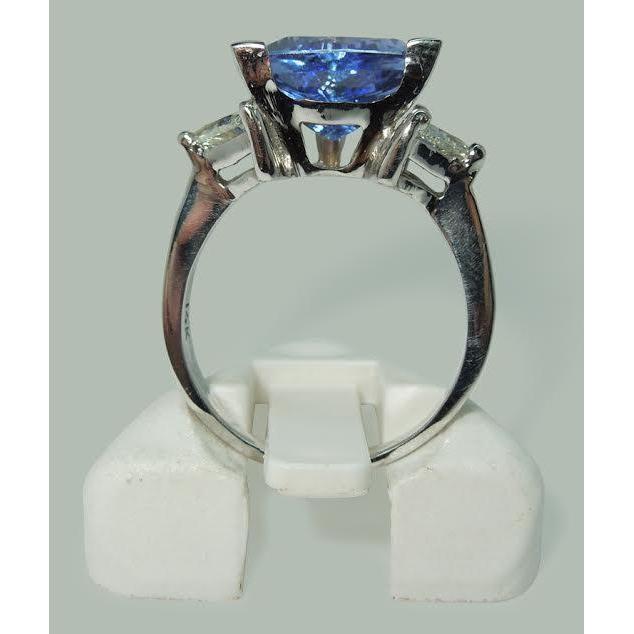 Drei-Steine-Ring Trilliant Cut Echt Blauer Diamant 6.5 Karat WG 14K