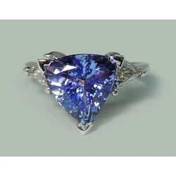 Drei-Steine-Ring Trilliant Cut Echt Blauer Diamant Edelstein 6.5 Karat WG 14K