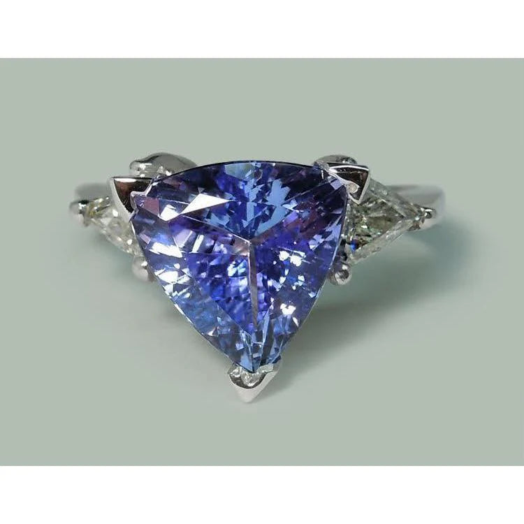 Drei-Steine-Ring Trilliant Cut Echt Blauer Diamant Edelstein 6.5 Karat WG 14K