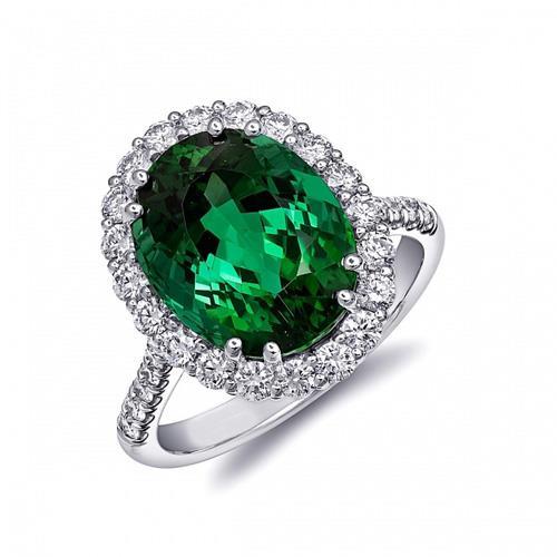 Großer Grön Smaragd mit Diamanten 4,25 Karat Verlobungsring 14K Weißgold