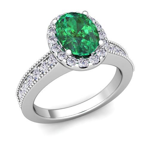 Grün Smaragd im Ovalschliff mit runden Diamanten 4,75 Karat Ring 14K Weißgold