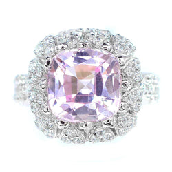 Kissen Cut Kunzit Diamantring Weißgold 14K 16,50 ct.