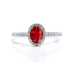 Ovaler Rubin-Diamant-Ring Lady Halo Jewelry Weißgold 14K 3,70 ct.