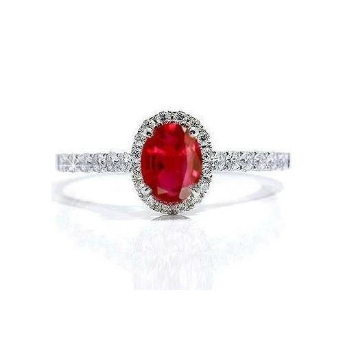 Ovaler Rubin-Diamant-Ring Lady Halo Jewelry Weißgold 14K 3,70 ct. - harrychadent.ch