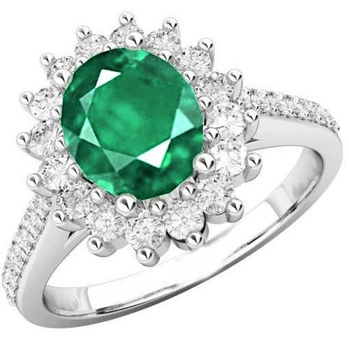 Ovalschliff Grön Smaragd & Diamanten 4,75 Karat Ehering Weißgold 14K