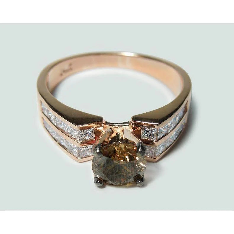 Runder brauner Champagner-Natürliche Diamant-Edelstein-Ring Roségold 14K