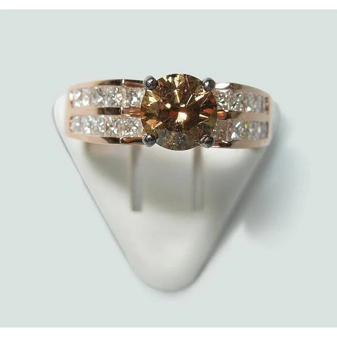 Runder brauner Champagner-Natürliche Diamant-Edelstein-Ring 2.5 Karat Roségold 14K