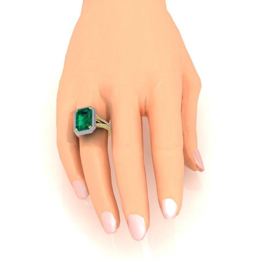 Sambischer  Grün Smaragd- und Diamant-Verlobungsring 11.50 Karat zweifarbig 14K