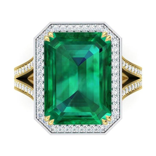 Sambischer  Grün Smaragd- und Diamant-Verlobungsring 11.50 Karat zweifarbig 14K