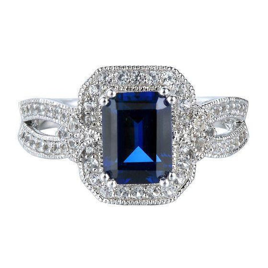 Smaragdschliff Sri Lanka Saphir-Diamant-Ring Weißgold 14K 3.5 ct.