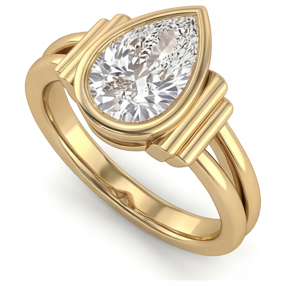 Naturreiner Edler Diamant Drei-Stein-Ring – Seitenansicht