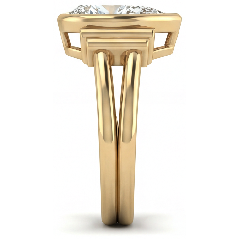 Tropfen-Schliff Edler Diamant Ring in 14K Gelbgold – Profilansicht