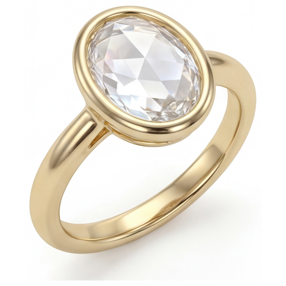 Edler Diamant Oval-Schliff Einzelstein-Ring in 14K Gelbgold – Frontansicht