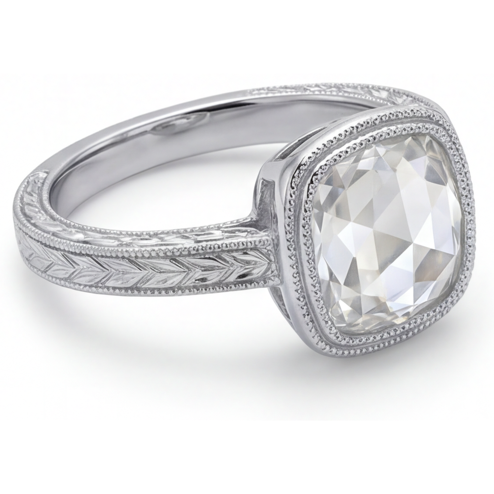 Edler Diamant Kissen-Schliff Halo-Ring in 14K Weißgold – Seitenansicht