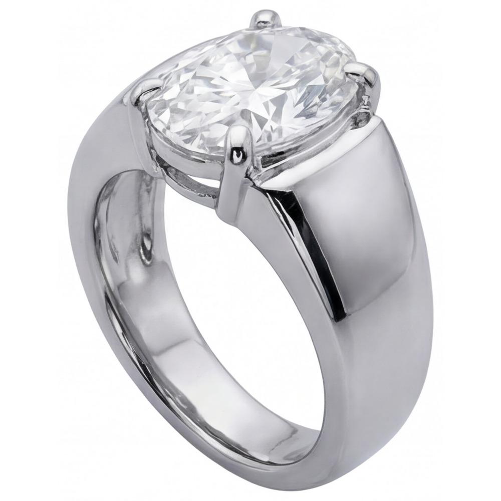 Oval Edler Diamant Ring in 14K Weißgold – Profilansicht