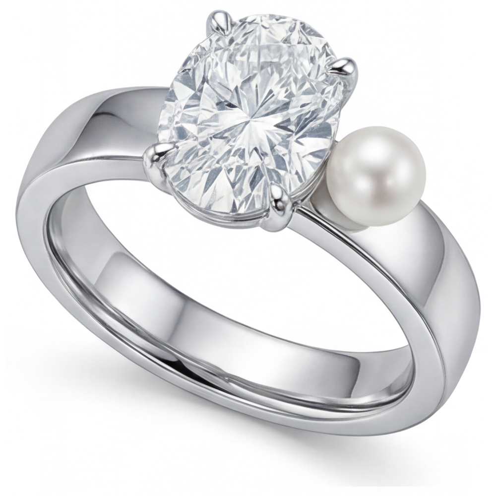 Edler Diamant Oval-Schliff Solitär-Ring in 14K Weißgold – Frontansicht