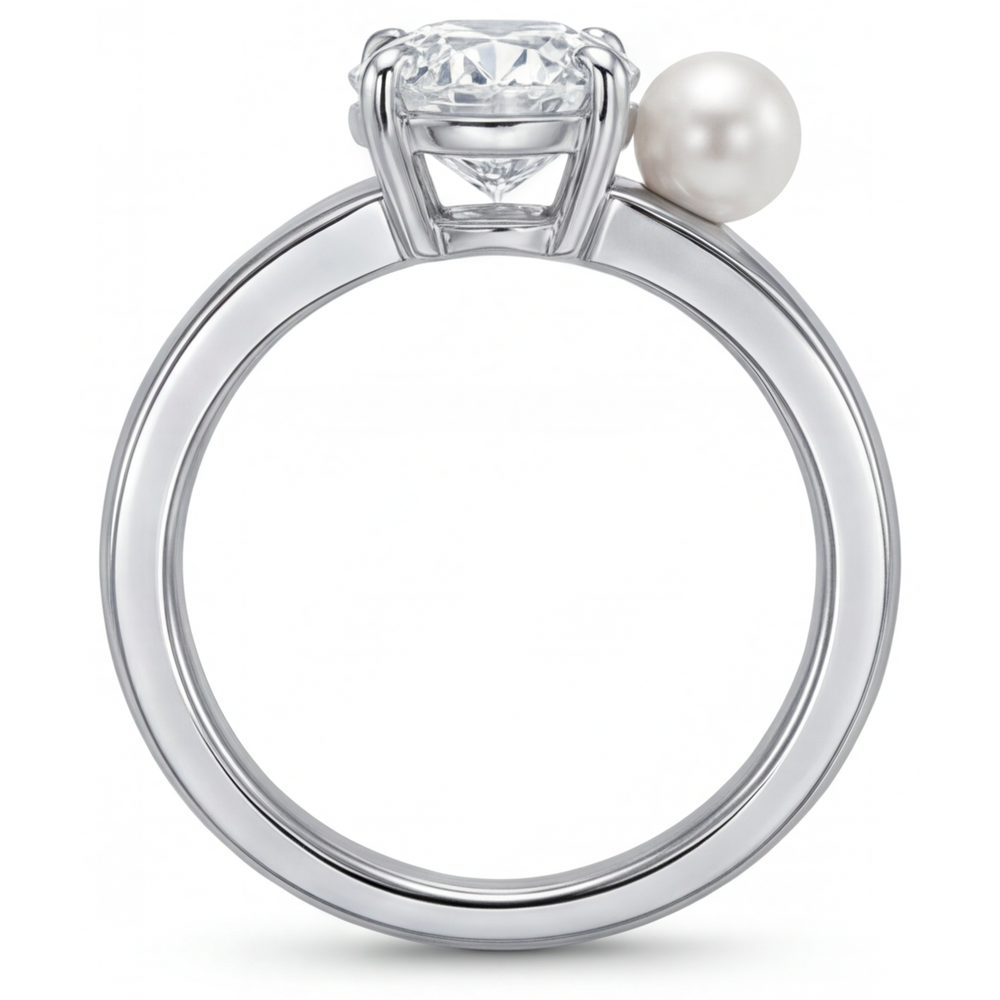 Solitär-Ring 14K Weißgold mit Edler Diamant – Schrägansicht