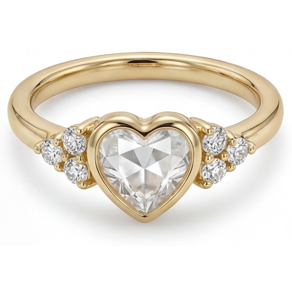 Herzform Edler Diamant Ring in 14 Karat Gelbgold – Frontansicht