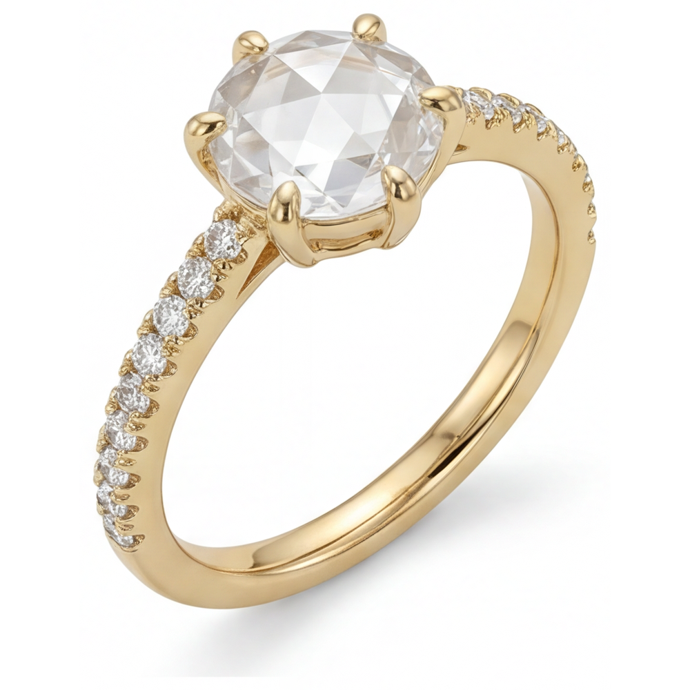 Brillantschliff Edler Diamant Ring in 14 Karat Gelbgold – Frontansicht