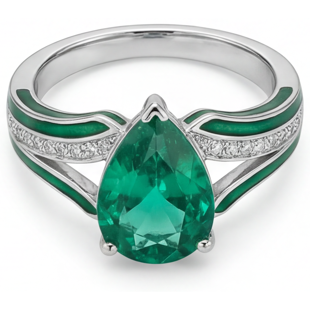 Edelstein-Ring 14K Weißgold mit Edler Smaragd – Seitenansicht
