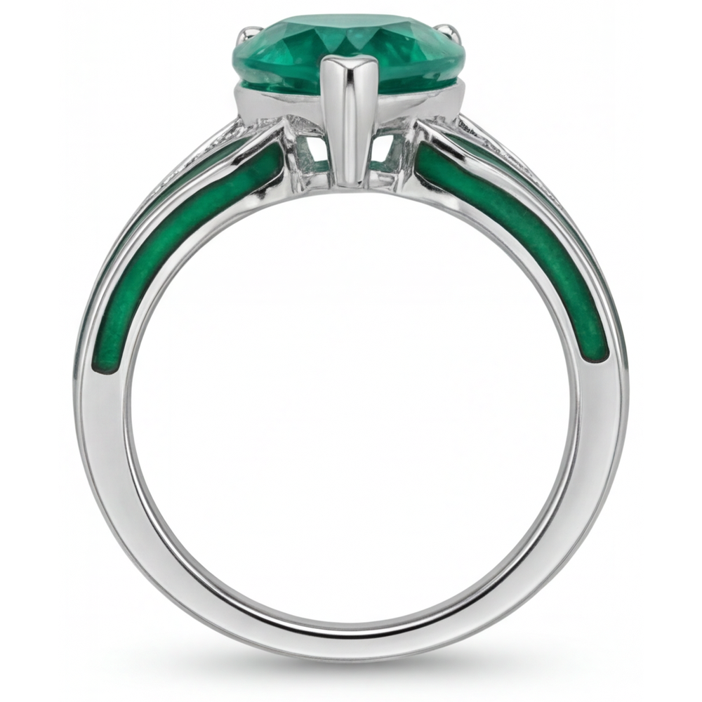 Edler Smaragd Tropfen-Schliff Edelstein-Ring in 14K Weißgold – Draufsicht