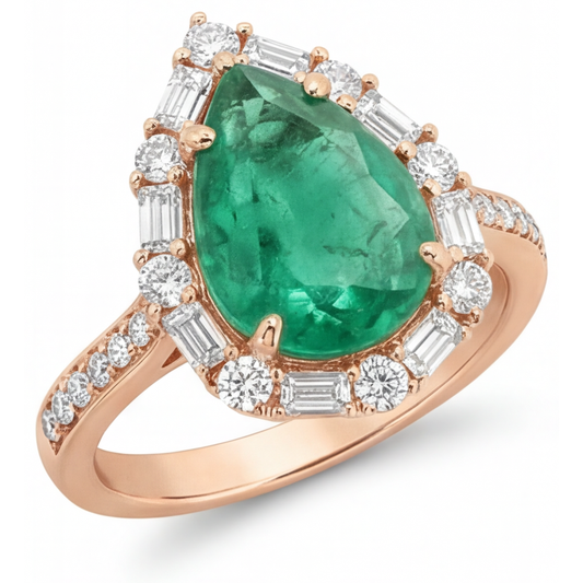 Handgefertigter Edler Smaragd Halo-Fassung Ring 5 Karat – Hauptansicht