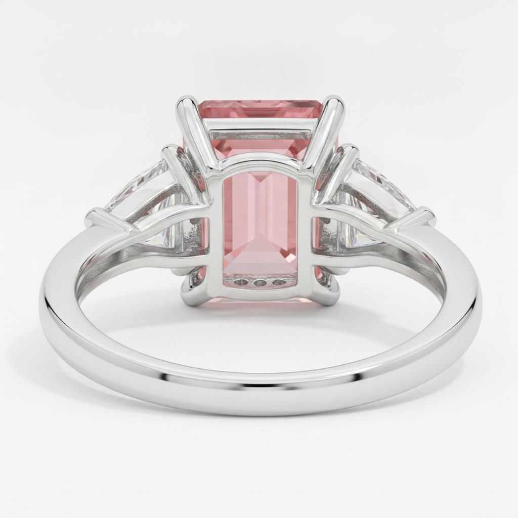 Padparadscha-Saphir-Ring 3,6 Karat, echter Smaragd und weisser Trillant, Dreistein-Ring aus Platin