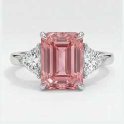 Padparadscha-Saphir-Ring 3,6 Karat, echter Smaragd und weisser Trillant, Dreistein-Ring aus Platin