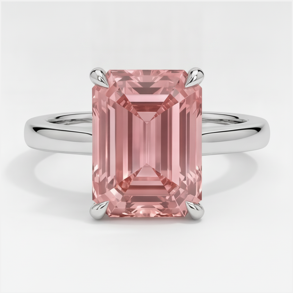Pfirsichfarbener Saphir 2,5 Karat Echter Padparadscha-Solitärring im Smaragdschliff 14 Karat Weißgold
