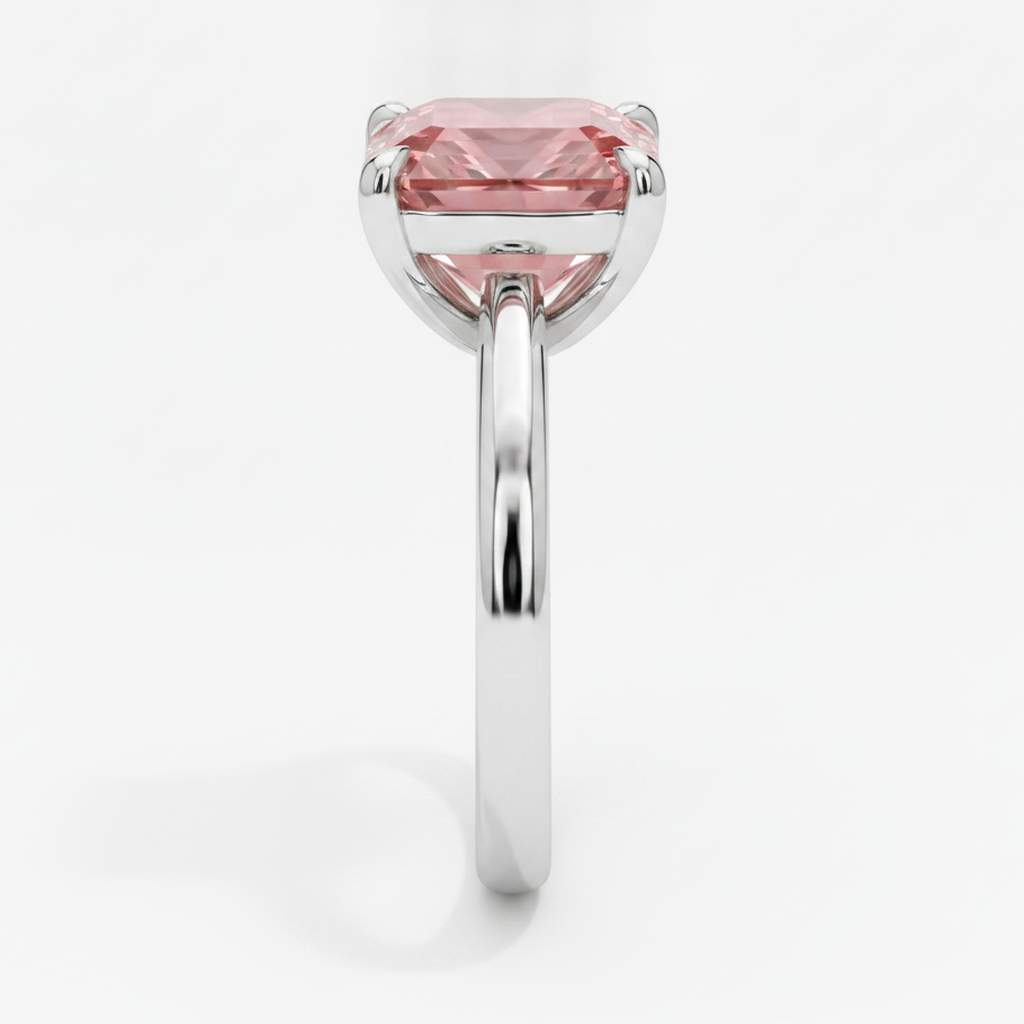 Pfirsichfarbener Saphir 2,5 Karat Echter Padparadscha-Solitärring im Smaragdschliff 14 Karat Weißgold