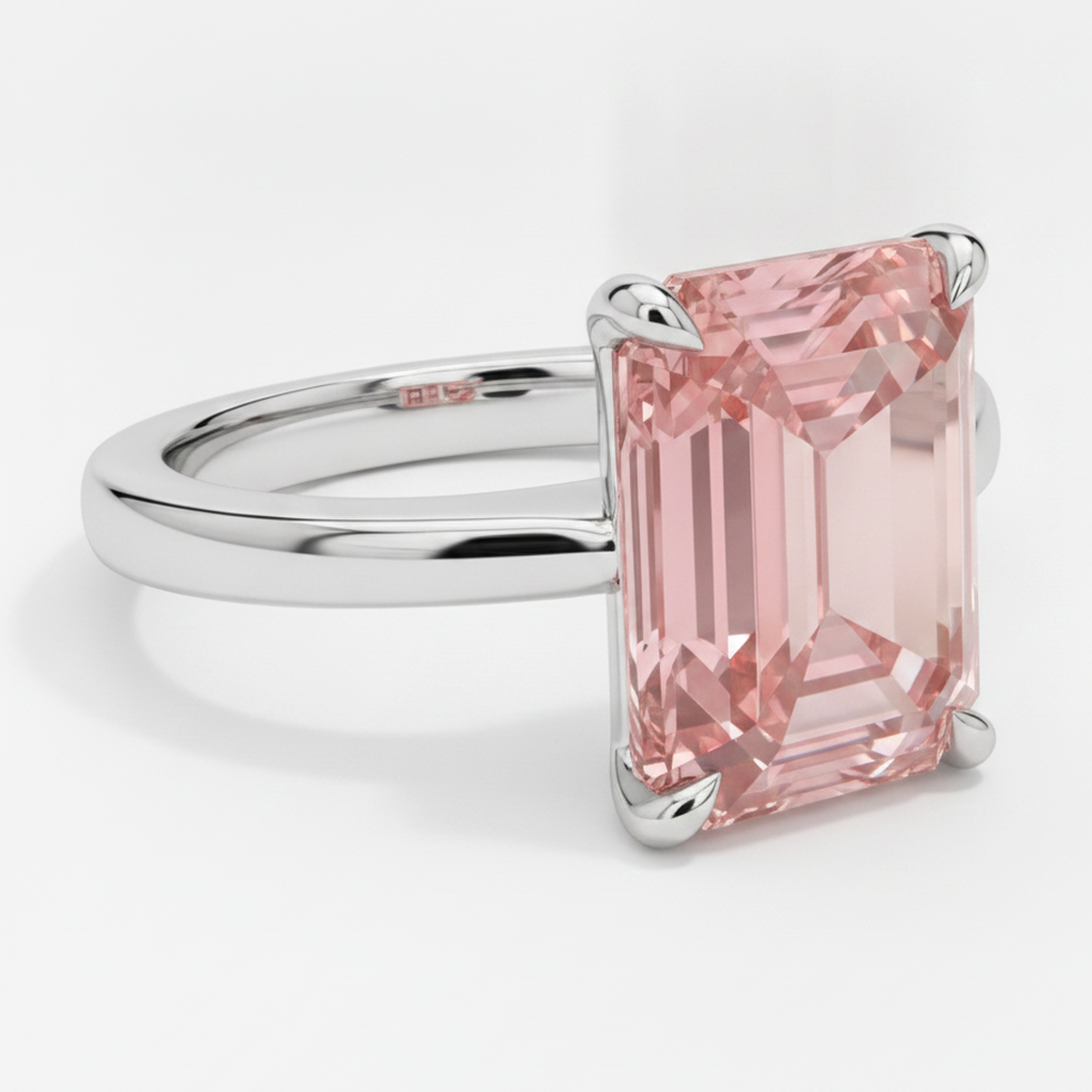 Pfirsichfarbener Saphir 2,5 Karat Echter Padparadscha-Solitärring im Smaragdschliff 14 Karat Weißgold