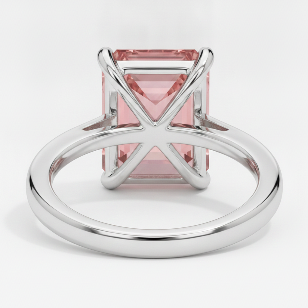 Pfirsichfarbener Saphir 2,5 Karat Echter Padparadscha-Solitärring im Smaragdschliff 14 Karat Weißgold