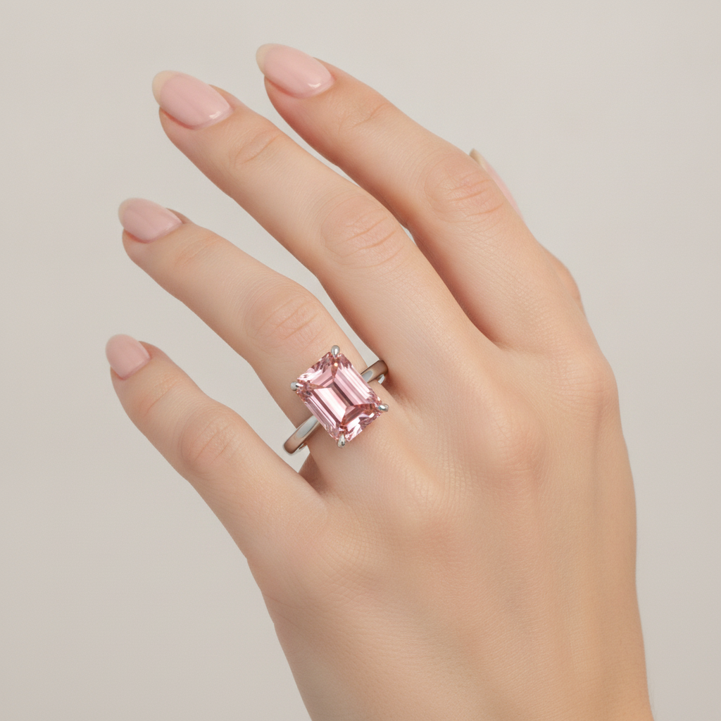 Pfirsichfarbener Saphir 2,5 Karat Echter Padparadscha-Solitärring im Smaragdschliff 14 Karat Weißgold