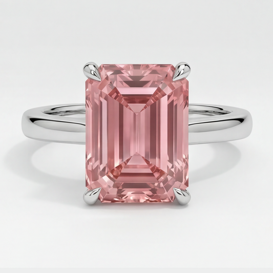 Pfirsichfarbener Saphir 2,5 Karat Echter Padparadscha-Solitärring im Smaragdschliff 14 Karat Weißgold